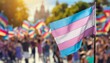 © Arthur - transgender flag on the background of the pride parade, lgbt pride month, fight against transphobia, tolerance
