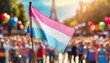© Arthur - transgender flag on the background of the pride parade, lgbt pride month, fight against transphobia, tolerance