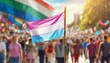 © Arthur - transgender flag on the background of the pride parade, lgbt pride month, fight against transphobia, tolerance