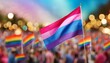 © Arthur - bisexual flag on the background of the pride parade, lgbt pride month, fight against homophobia, tolerance, rally of many people