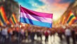 © Arthur - bisexual flag on the background of the pride parade, lgbt pride month, fight against homophobia, tolerance, rally of many people