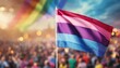 © Arthur - bisexual flag on the background of the pride parade, lgbt pride month, fight against homophobia, tolerance, rally of many people