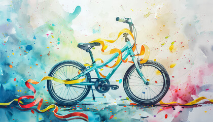 Wall Mural - A colorful bike with a ribbon tied to the handlebars