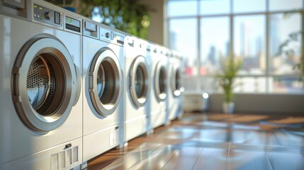 Wall Mural - Row of washing machines in a laundry room