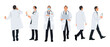 © Creative_Juice_Art - Male doctor character set with different poses, views full length. Confident healthcare professional wearing lab coat, mask, stethoscope, holding tablet, laptop, phone. Vector illustration isolated.