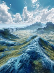 Wall Mural - Blue green mountain range landscape