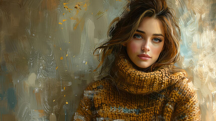 Cozy chic Fashionable woman in oversized sweater, casual and comfy, soft lighting, highquality art.