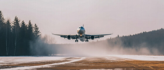 Wall Mural - Airplane takeoff in difficult weather conditions