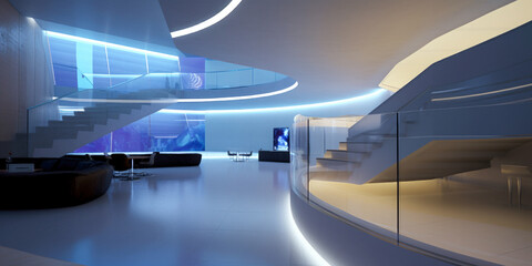 Wall Mural - Futuristic modern office. Business corporation room