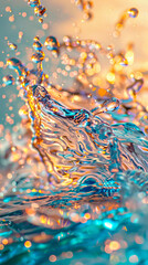 Wall Mural - Dancing Water, A vibrant close-up of water splashing, with iridescent colors reflecting the light.