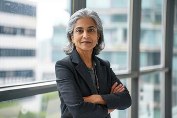 Wall Mural - senior indian businesswoman standing by the window at office