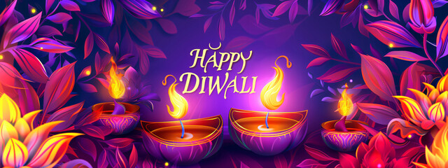 Wall Mural - illustation of Diwali festival of lights tradition Diya oil lamps against dark background
A traditional Indian art of decorating the entrance to a house. Diwali festival holiday design. 
