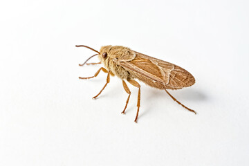 Wall Mural - Macro Photograph of a Brown Moth on a White Background