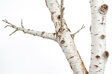 birch tree branch with white bark isolated on white background