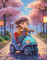 Wall Mural - child riding a scooter