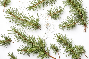 Poster - Evergreen Pine Branches on White Background