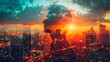 © ขวัญฤทัย เฉลาชาญชัยย - Double Exposure of Man and Vibrant Cityscape at Sunset