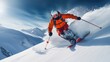 © ORG - Skiers are skiing downhill during a clear day on a cold high mountain.