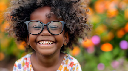 adorable african american girl smiling with fun glasses