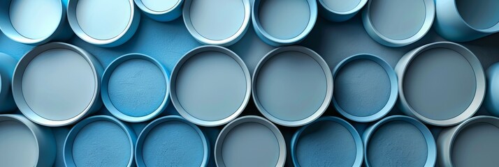 Multiple blue pipes stacked vertically in a neat arrangement