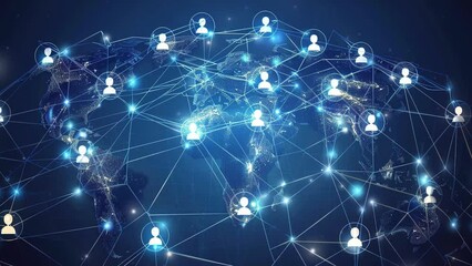Wall Mural - social network networking concept design. digital world map with users worldwide connections. commun
