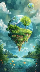 Canvas Print - a painting of a planet with a tree on it