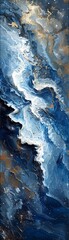 Wall Mural - A painting of a blue ocean with gold accents