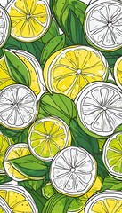 Poster - lemons and leaves, with some yellow ones on them