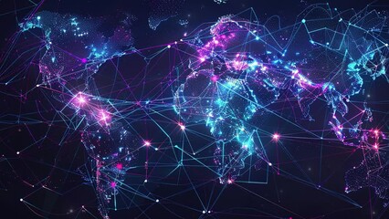Wall Mural - social network networking concept design. digital world map with users worldwide connections. commun