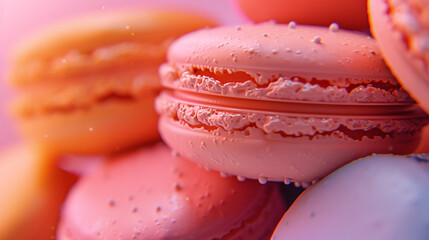 Sticker - Appetizing pink macaroons on the table close-up