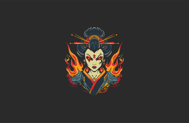 Angry geisha women on fire design vector illustration