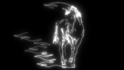 Sticker - horse in white line on black background