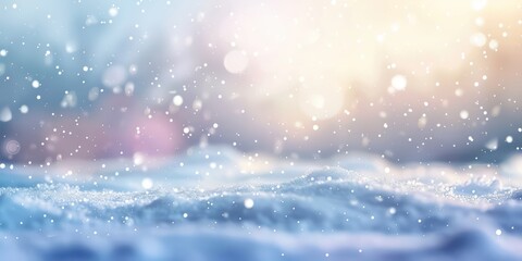 A blurred background of a snowy landscape, with soft flakes falling gently from the sky, invoking feelings of peace and serenity.