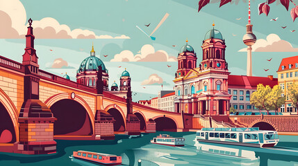 Berlin skyline. colorful cityscape illustration of germany city