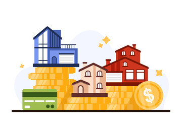 comparison of property value and size, real estate market. family houses of different prices standin