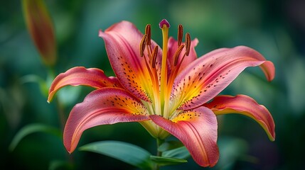 Wall Mural - this is a large orange lily with a yellow and red stigma