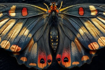 Sticker - a very beautiful looking butterfly perched on the ground on a black surface