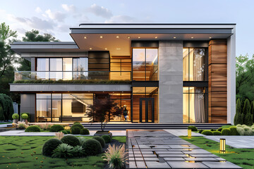 Wall Mural - A modern luxury home exterior design By Generated AI