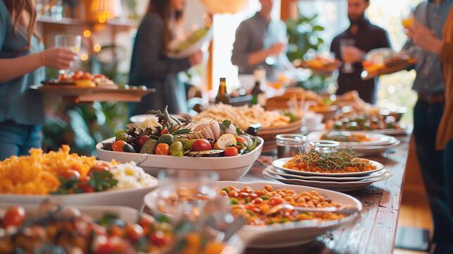 Catering buffet food in restaurant with meat and vegetables. Buffet food at luxury restaurant
