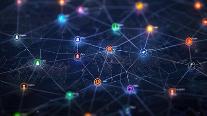 Wall Mural - social network networking concept design. digital world map with users worldwide connections. commun