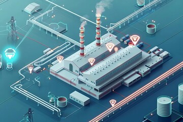 Wall Mural - aerial view of modern factory with wireless communication network industrial internet of things concept illustration