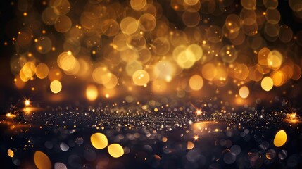 Wall Mural - shiny gold lights sparkle on a dark background