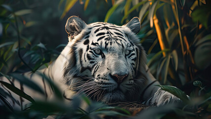 close up of a tiger in the jungle, portrait of a tiger, tiger in the forest