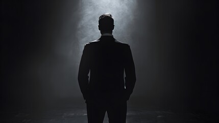 Poster -  a suave individual standing alone in the darkness, their charisma radiating like a beacon of light in the night. 
