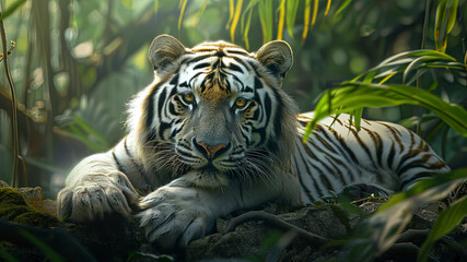 close up of a tiger in the jungle, portrait of a tiger, tiger in the forest