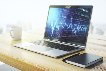 Poster - Modern computer screen with abstract creative financial chart, research and analytics concept. 3D Rendering