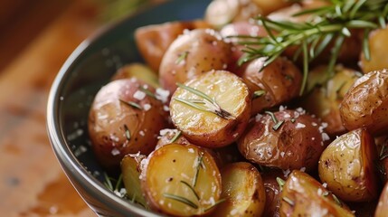 Wall Mural - Sauteed small potatoes with rosemary and salt for a flavorful and crispy dish