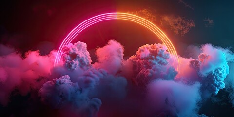 Wall Mural - Neon Rainbow Over Glowing Clouds