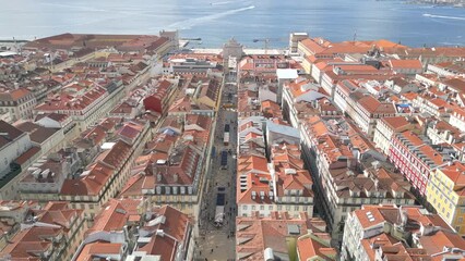 Wall Mural - Aerial view over Lisbon's downtown center at the famous Augusta Street on a sunny day