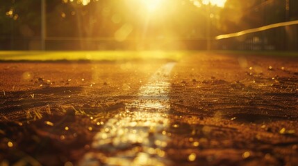 Wall Mural - A baseball diamond, bathed in the golden light of late afternoon, awaiting the crack of the bat and the roar of the crowd.